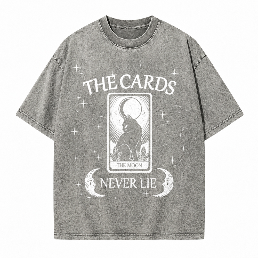 Moonnora The Cards Never Lie Black Cat The Moon Tarot Card On Comfort Colors Washed T-Shirt