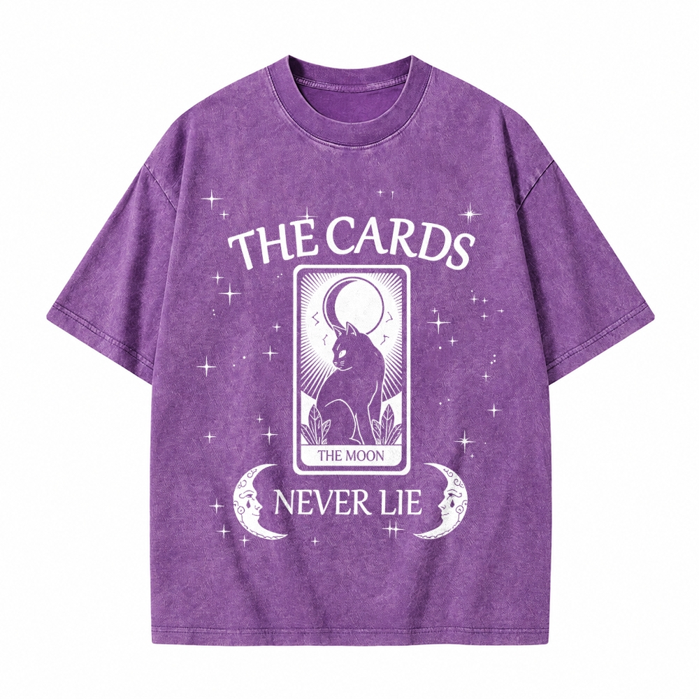 Moonnora The Cards Never Lie Black Cat The Moon Tarot Card On Comfort Colors Washed T-Shirt