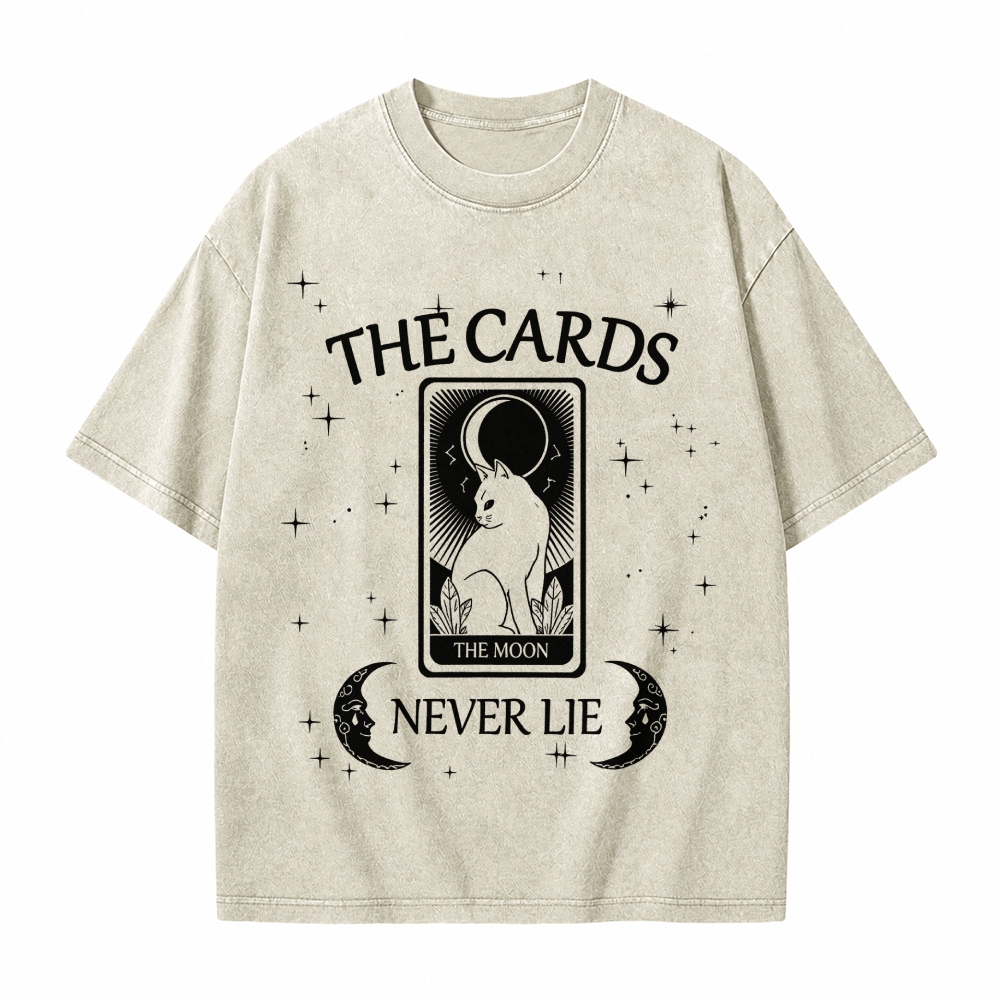 Moonnora The Cards Never Lie Black Cat The Moon Tarot Card On Comfort Colors Washed T-Shirt