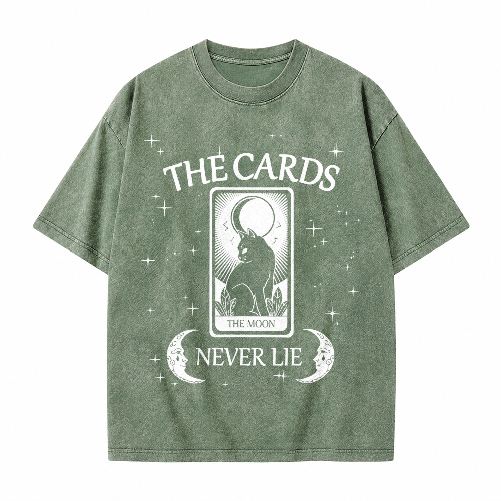 Moonnora The Cards Never Lie Black Cat The Moon Tarot Card On Comfort Colors Washed T-Shirt