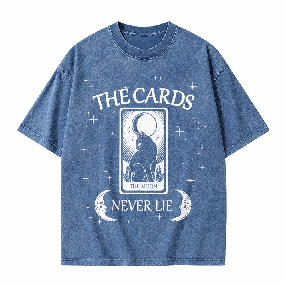 Moonnora The Cards Never Lie Black Cat The Moon Tarot Card On Comfort Colors Washed T-Shirt