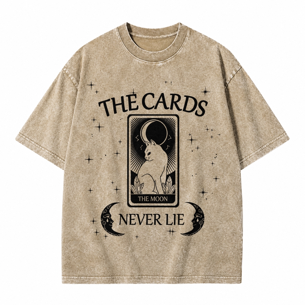 Moonnora The Cards Never Lie Black Cat The Moon Tarot Card On Comfort Colors Washed T-Shirt