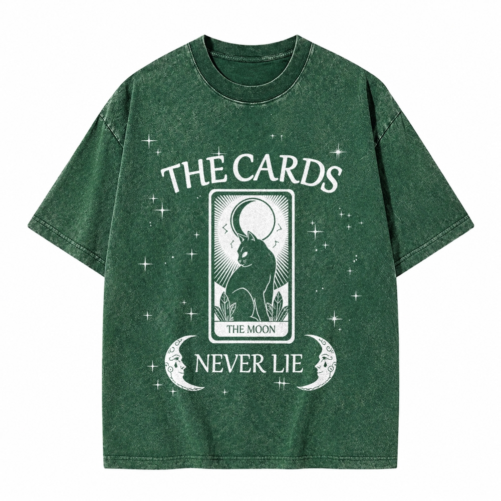 Moonnora The Cards Never Lie Black Cat The Moon Tarot Card On Comfort Colors Washed T-Shirt