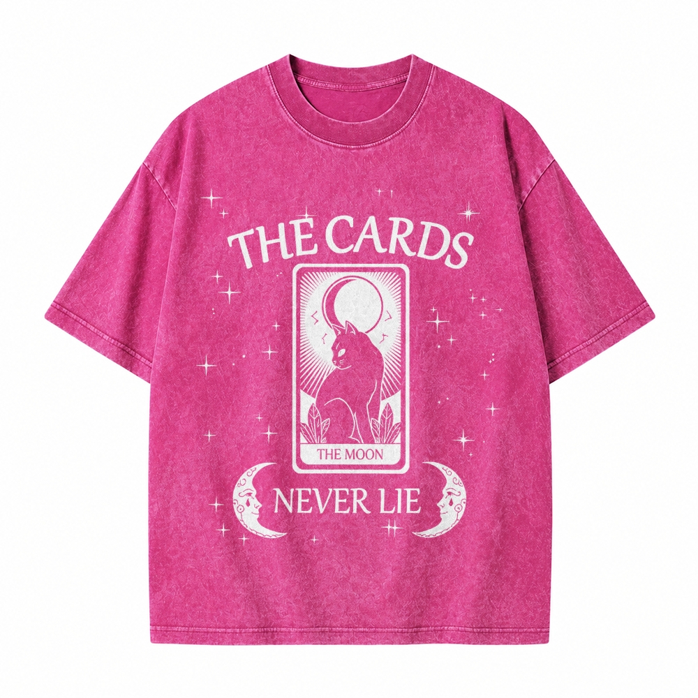 Moonnora The Cards Never Lie Black Cat The Moon Tarot Card On Comfort Colors Washed T-Shirt