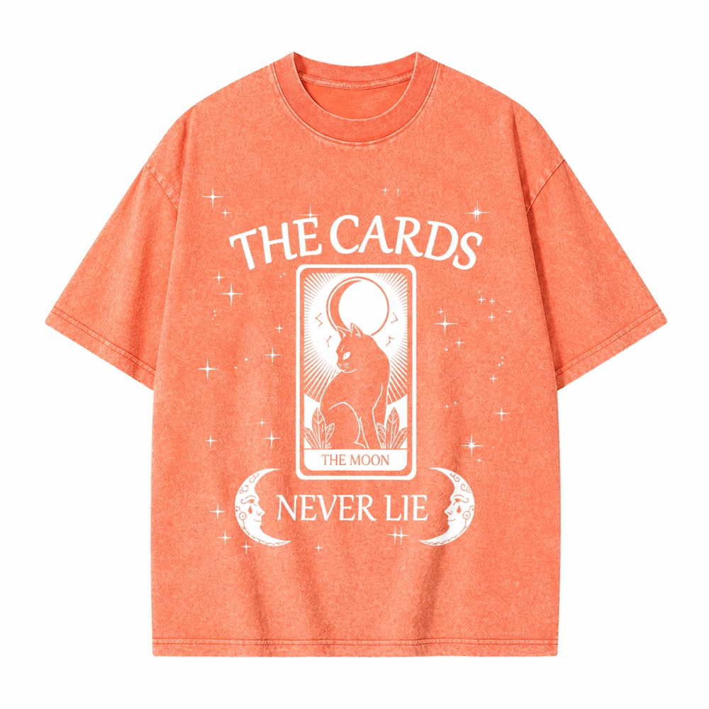 Moonnora The Cards Never Lie Black Cat The Moon Tarot Card On Comfort Colors Washed T-Shirt