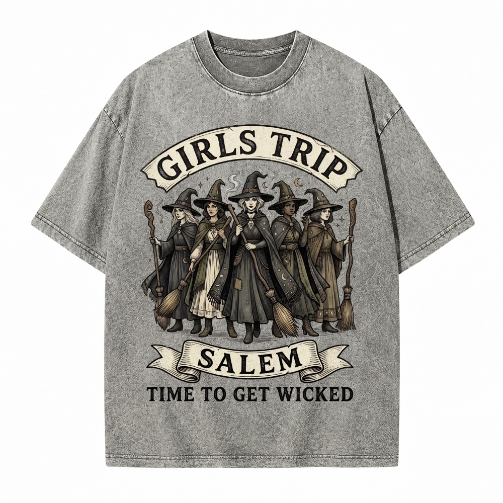 Moonnora Salem Girls Trip Witch Tarot Card On Comfort Colors Washed T-Shirt