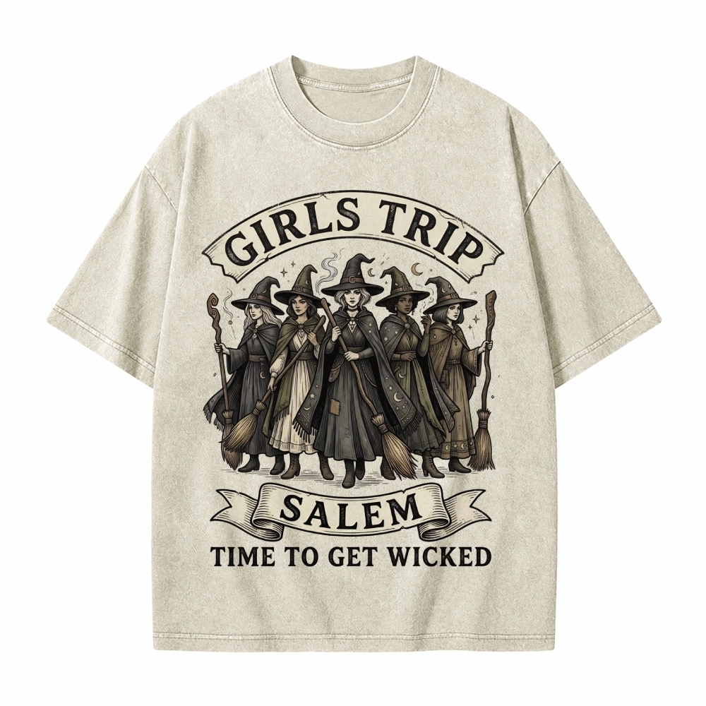 Moonnora Salem Girls Trip Witch Tarot Card On Comfort Colors Washed T-Shirt