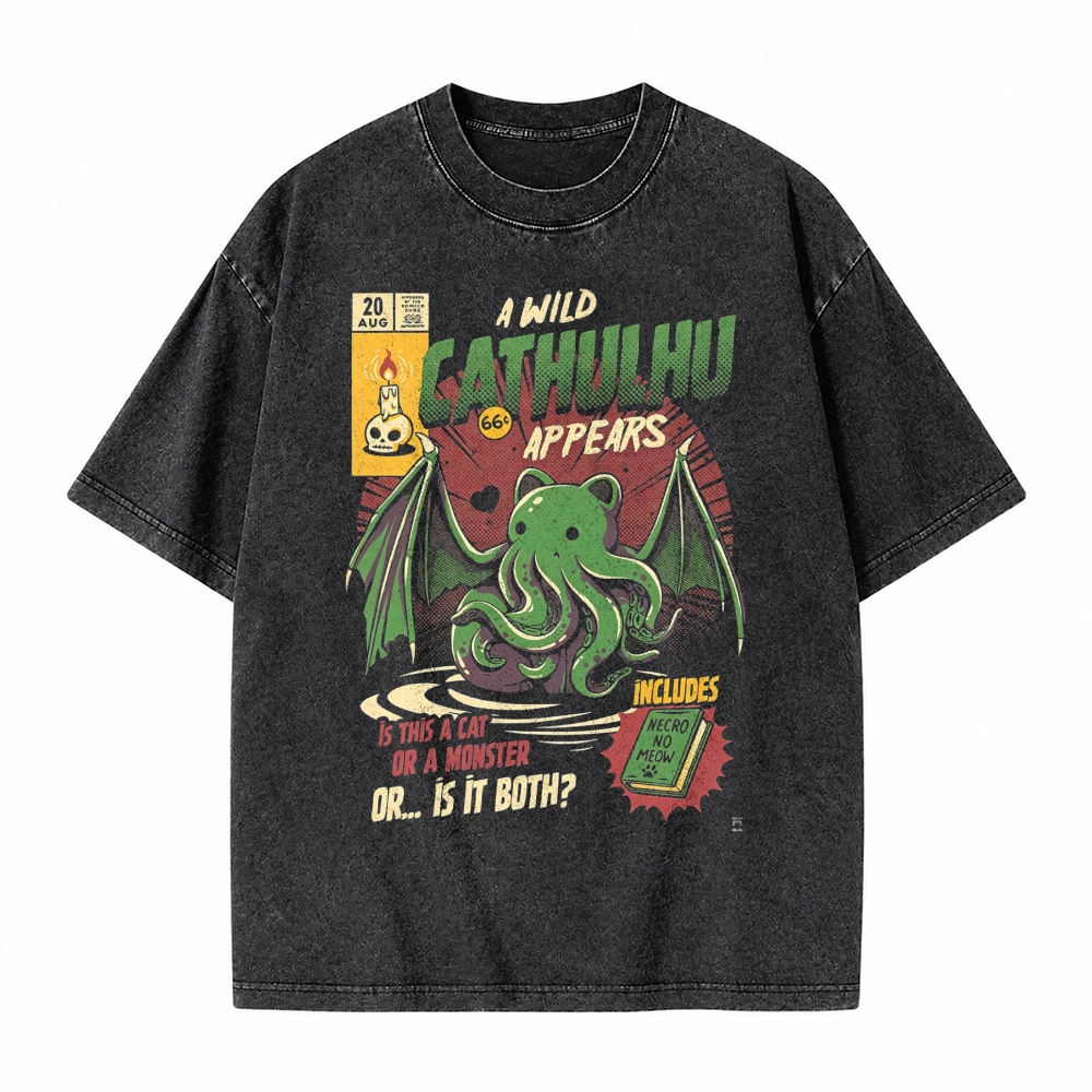 Moonnora Cathulhu Tarot Card On Comfort Colors Washed T-Shirt