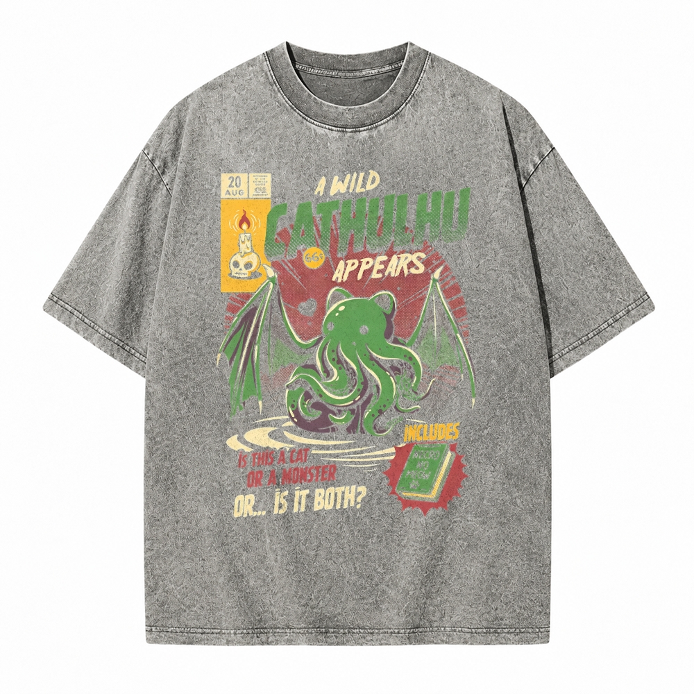 Moonnora Cathulhu Tarot Card On Comfort Colors Washed T-Shirt