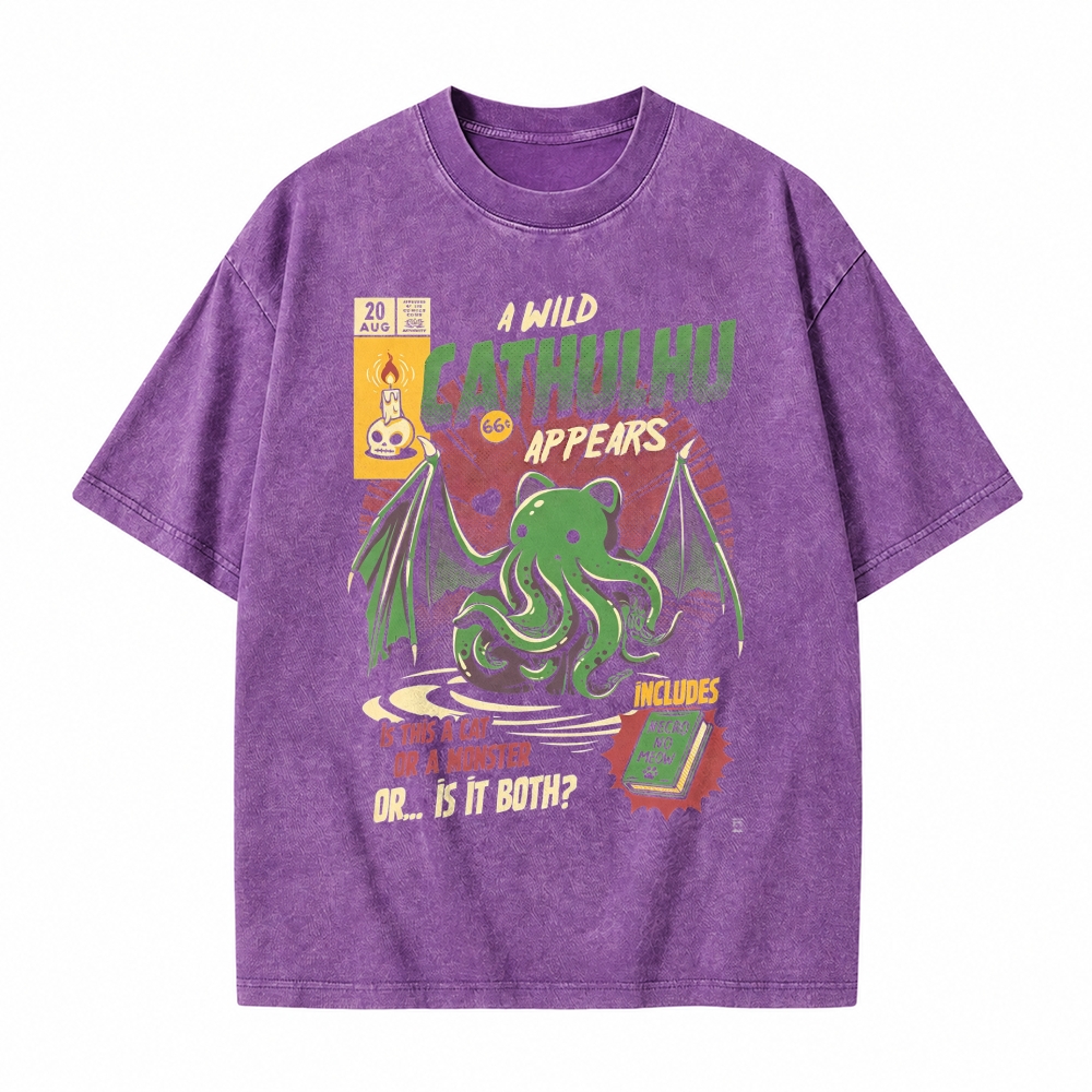Moonnora Cathulhu Tarot Card On Comfort Colors Washed T-Shirt