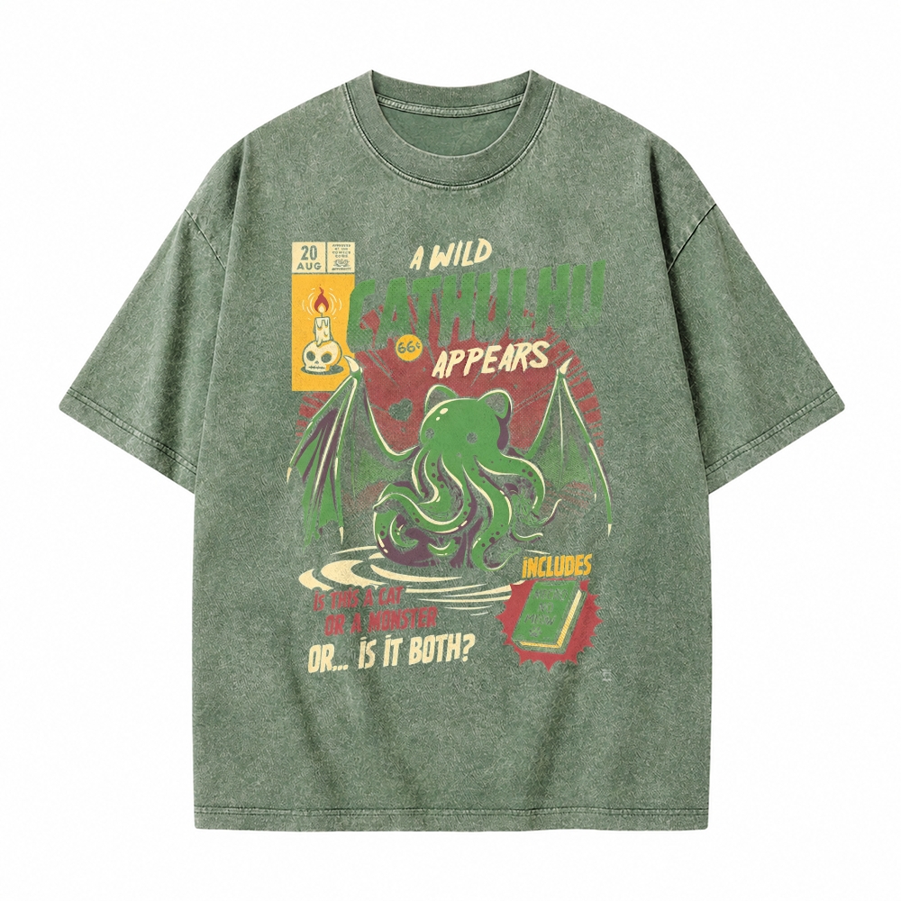 Moonnora Cathulhu Tarot Card On Comfort Colors Washed T-Shirt