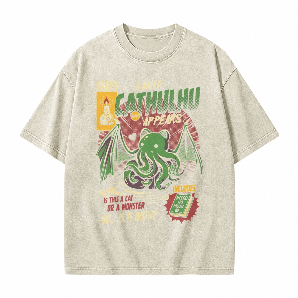 Moonnora Cathulhu Tarot Card On Comfort Colors Washed T-Shirt