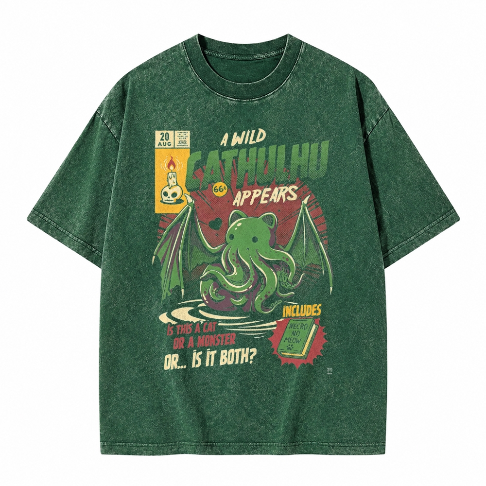 Moonnora Cathulhu Tarot Card On Comfort Colors Washed T-Shirt