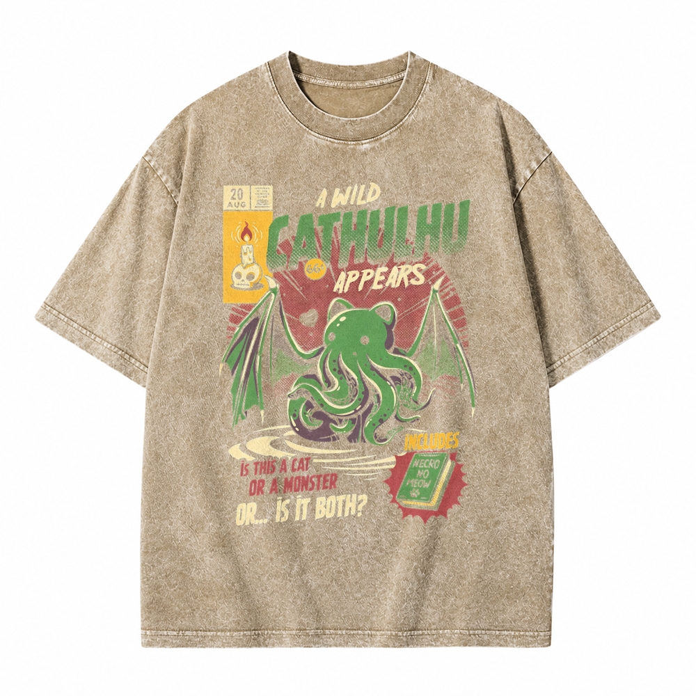 Moonnora Cathulhu Tarot Card On Comfort Colors Washed T-Shirt