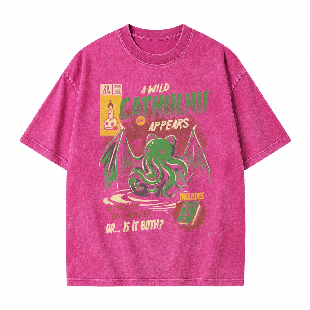 Moonnora Cathulhu Tarot Card On Comfort Colors Washed T-Shirt
