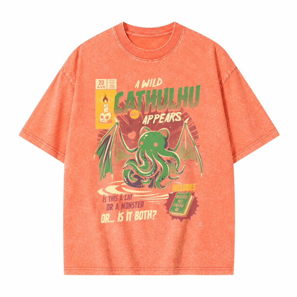 Moonnora Cathulhu Tarot Card On Comfort Colors Washed T-Shirt