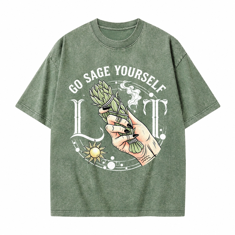 Moonnora Lit It, Go Sage Yourself Tarot Card On Comfort Colors Washed T-Shirt