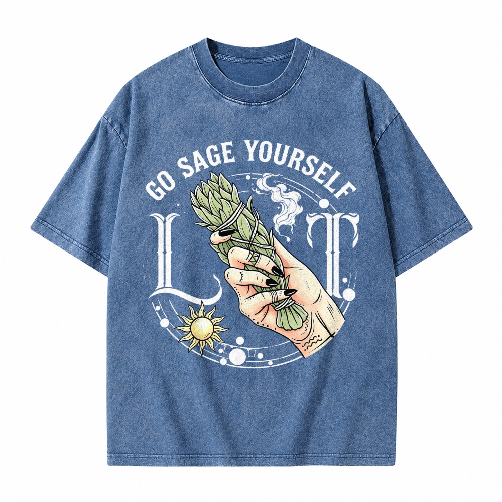 Moonnora Lit It, Go Sage Yourself Tarot Card On Comfort Colors Washed T-Shirt