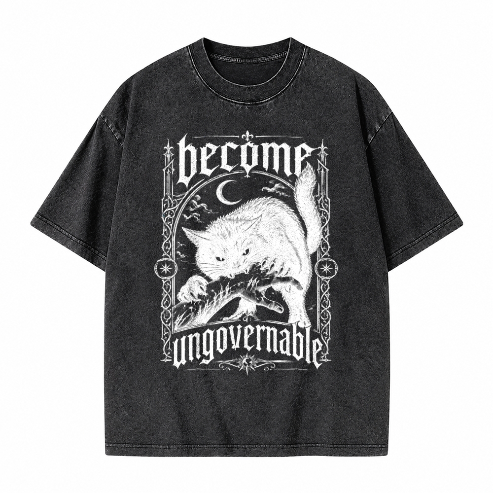 Moonnora Become Ungovernable Goth Black Cat Tarot Card On Comfort Colors Washed T-Shirt