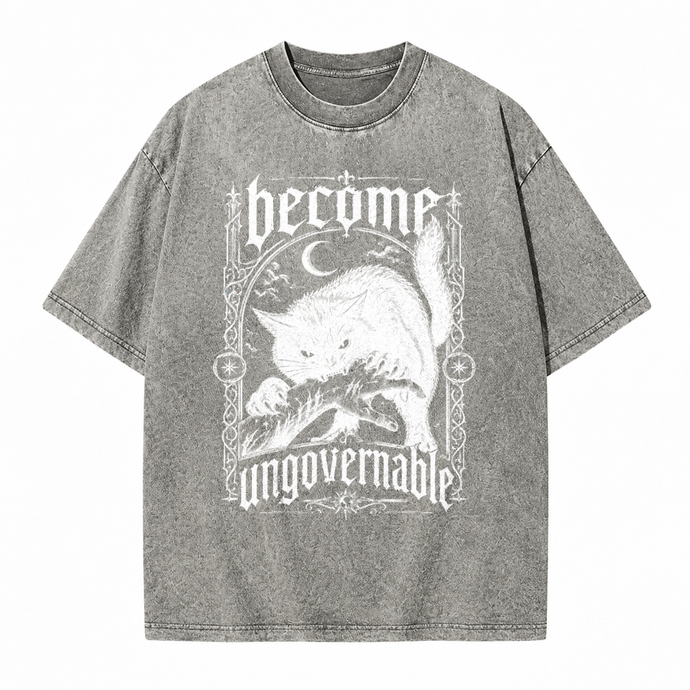 Moonnora Become Ungovernable Goth Black Cat Tarot Card On Comfort Colors Washed T-Shirt