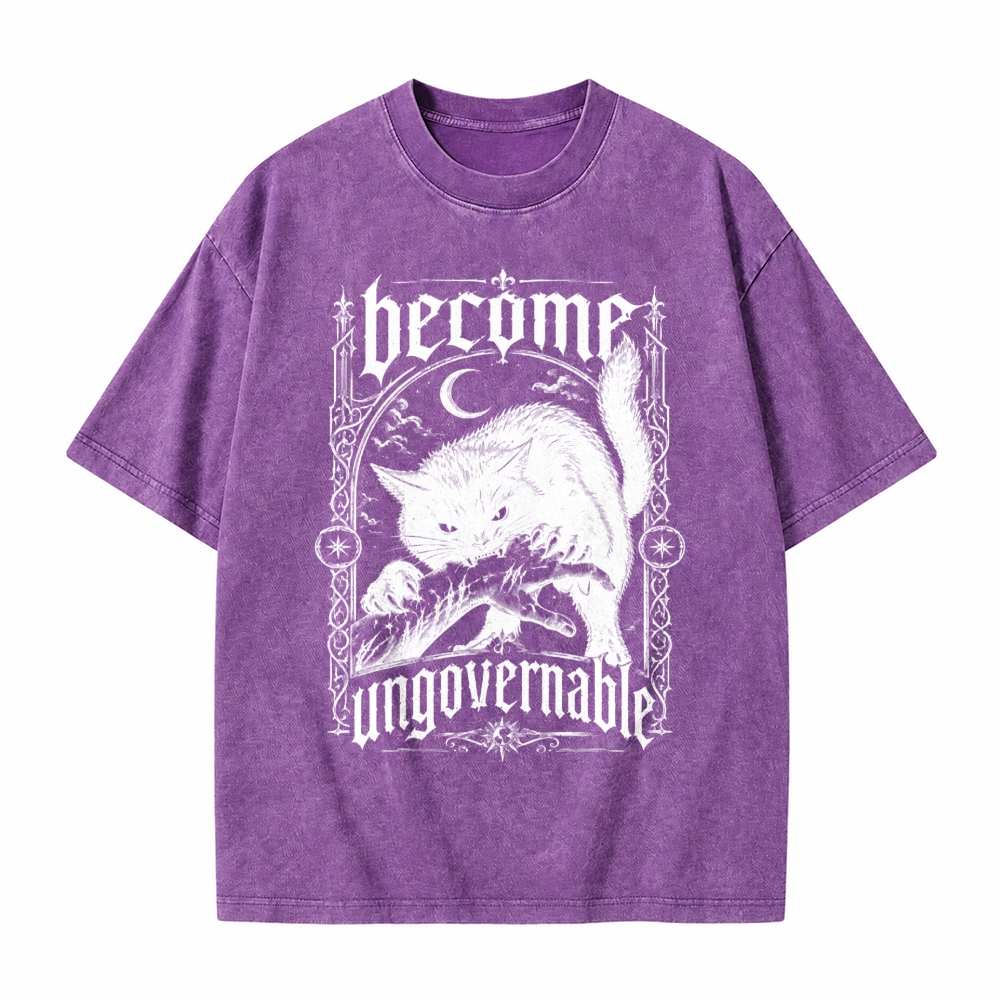 Moonnora Become Ungovernable Goth Black Cat Tarot Card On Comfort Colors Washed T-Shirt
