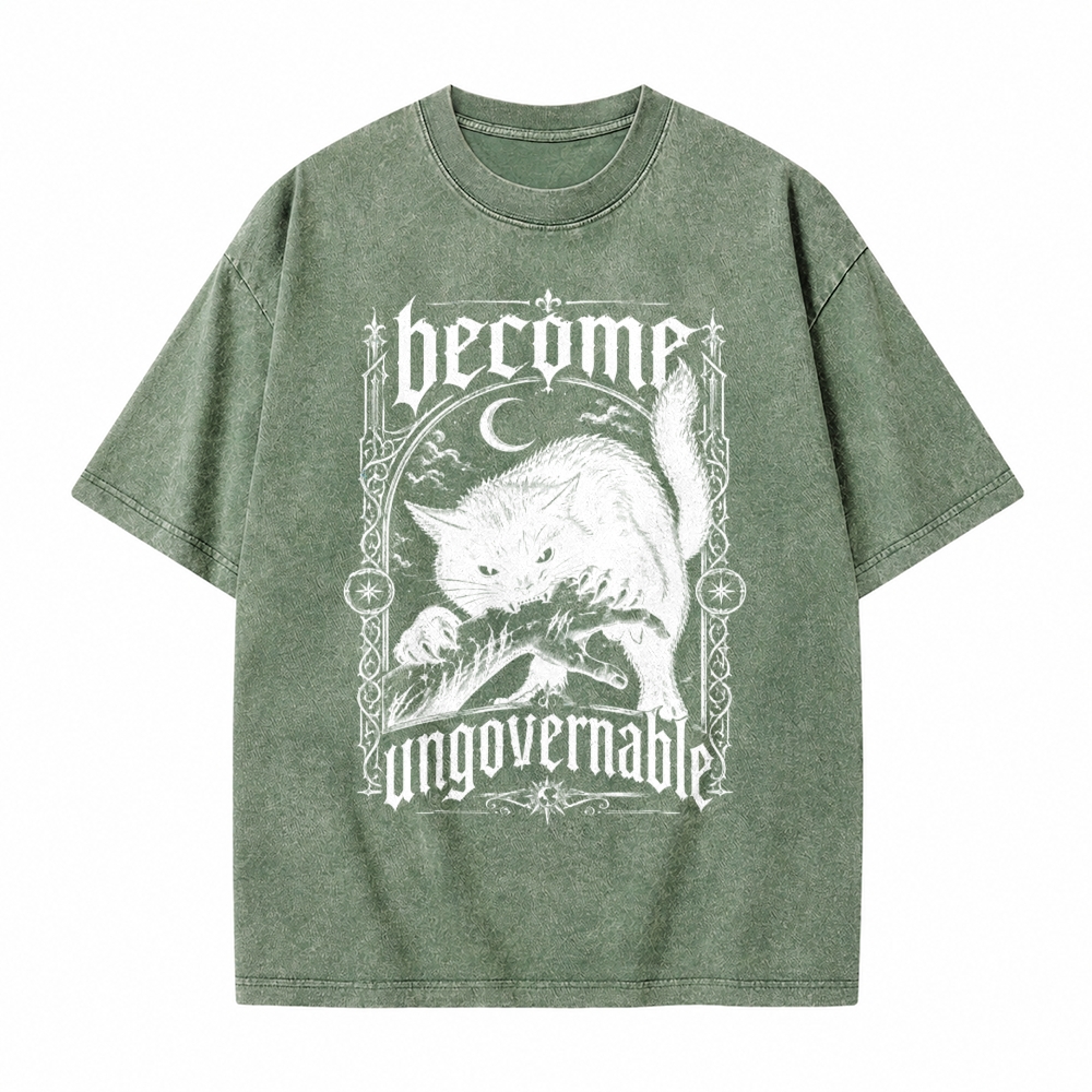 Moonnora Become Ungovernable Goth Black Cat Tarot Card On Comfort Colors Washed T-Shirt