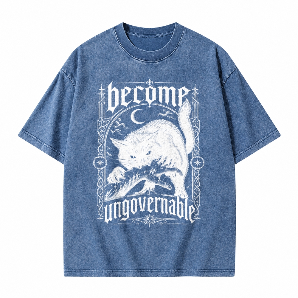 Moonnora Become Ungovernable Goth Black Cat Tarot Card On Comfort Colors Washed T-Shirt