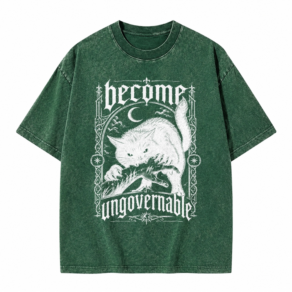Moonnora Become Ungovernable Goth Black Cat Tarot Card On Comfort Colors Washed T-Shirt