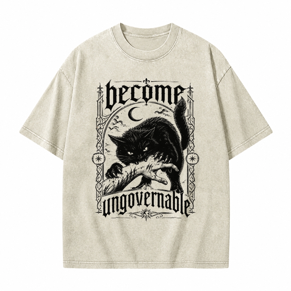 Moonnora Become Ungovernable Goth Black Cat Tarot Card On Comfort Colors Washed T-Shirt