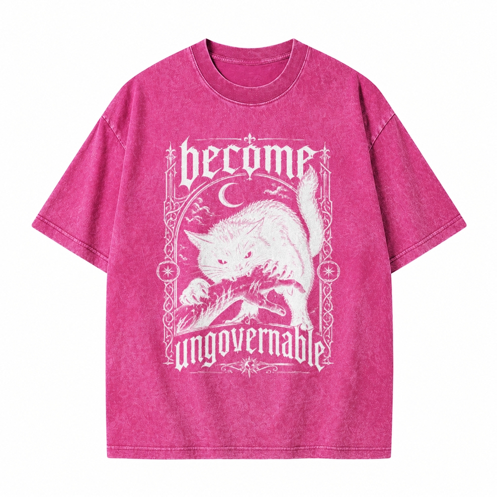 Moonnora Become Ungovernable Goth Black Cat Tarot Card On Comfort Colors Washed T-Shirt