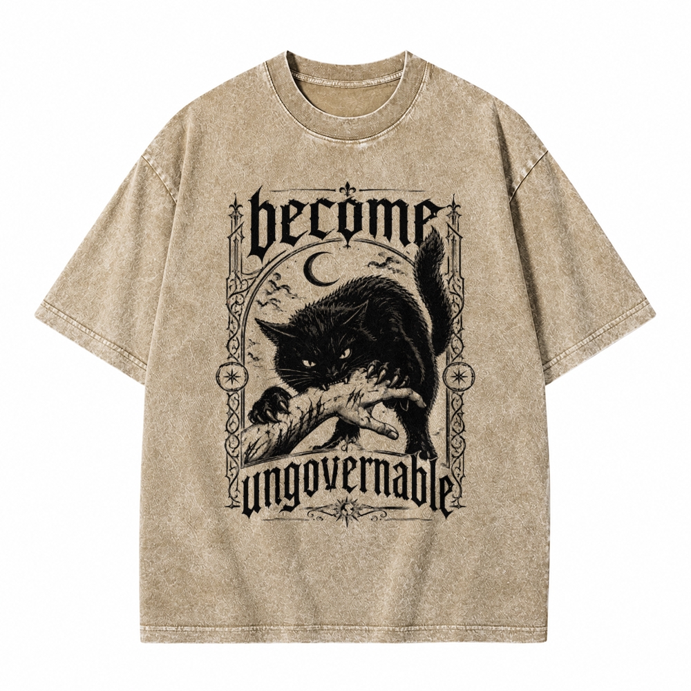 Moonnora Become Ungovernable Goth Black Cat Tarot Card On Comfort Colors Washed T-Shirt