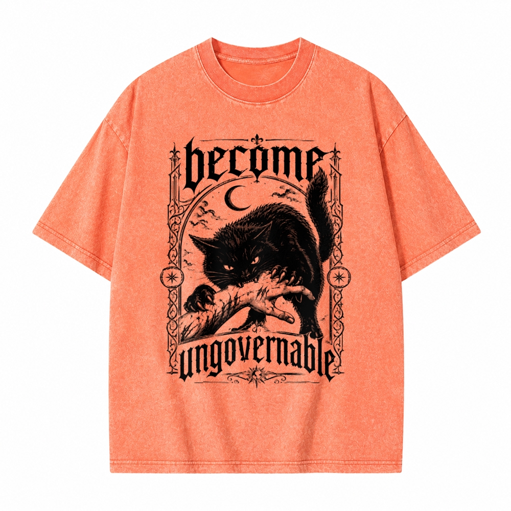 Moonnora Become Ungovernable Goth Black Cat Tarot Card On Comfort Colors Washed T-Shirt