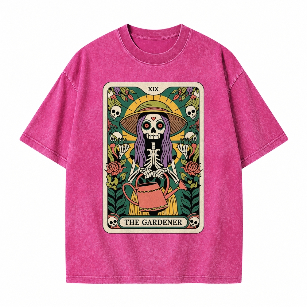 Moonnora The Gardener Skeleton Heal Tarot Card On Comfort Colors Washed T-Shirt