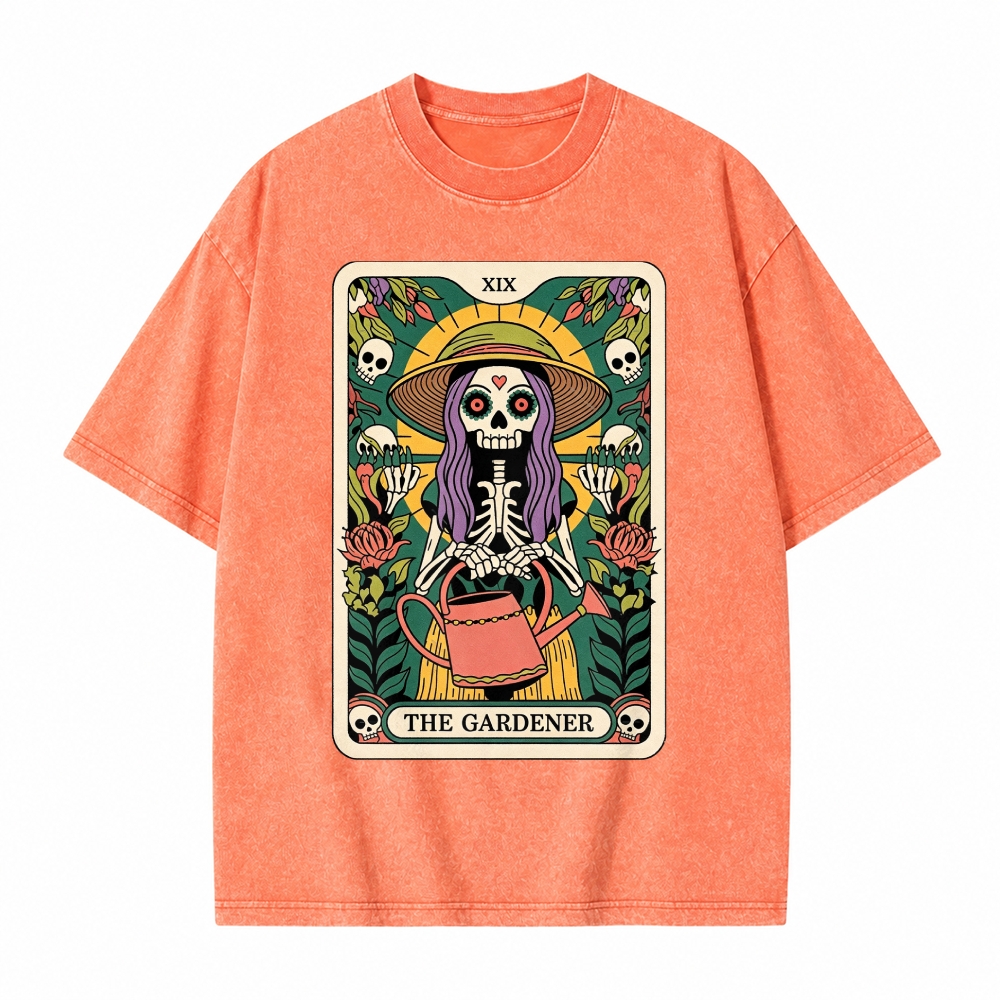 Moonnora The Gardener Skeleton Heal Tarot Card On Comfort Colors Washed T-Shirt