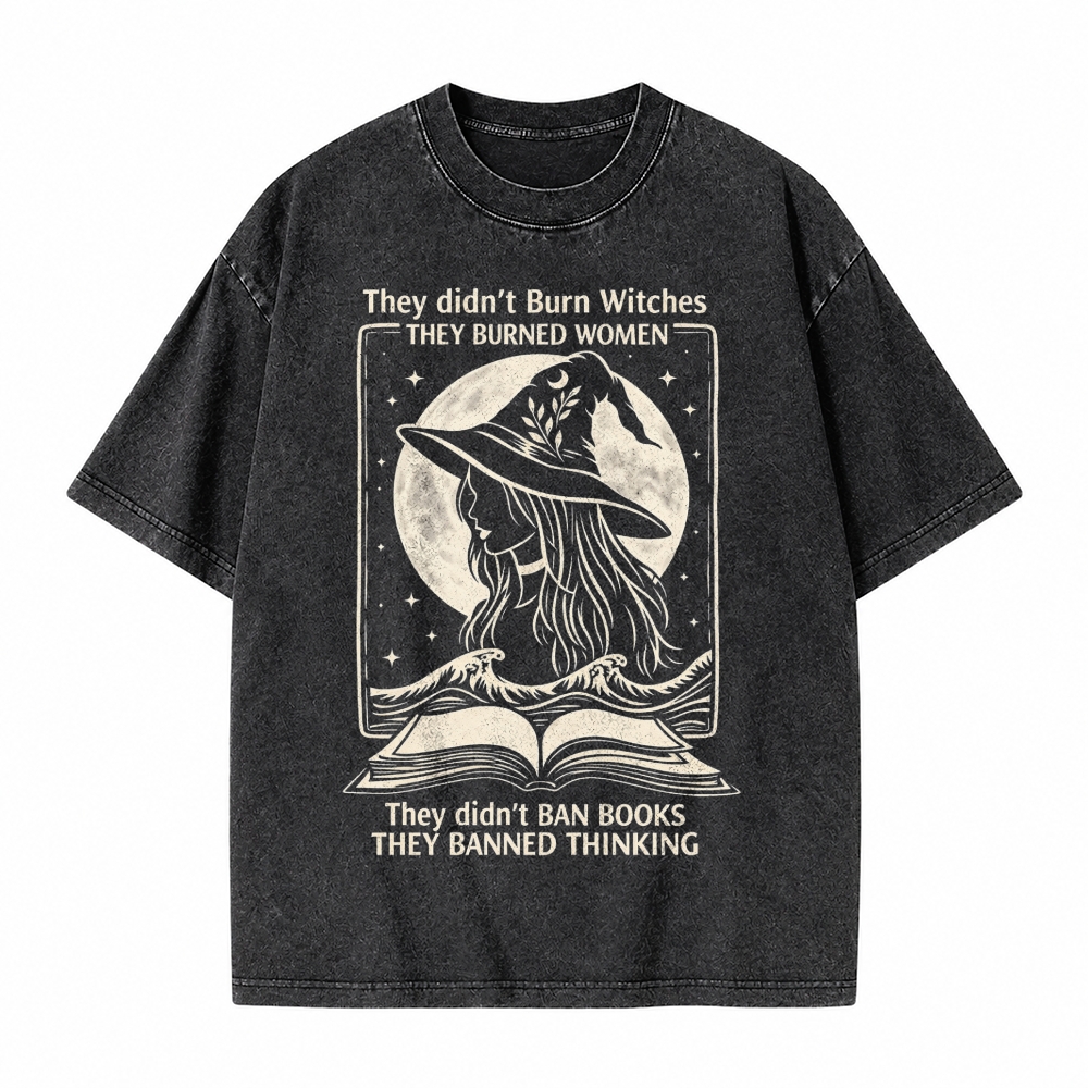 Moonnora They Didn't Ban Books, They Banned Thinking Witch Tarot Card On Comfort Colors Washed T-Shirt