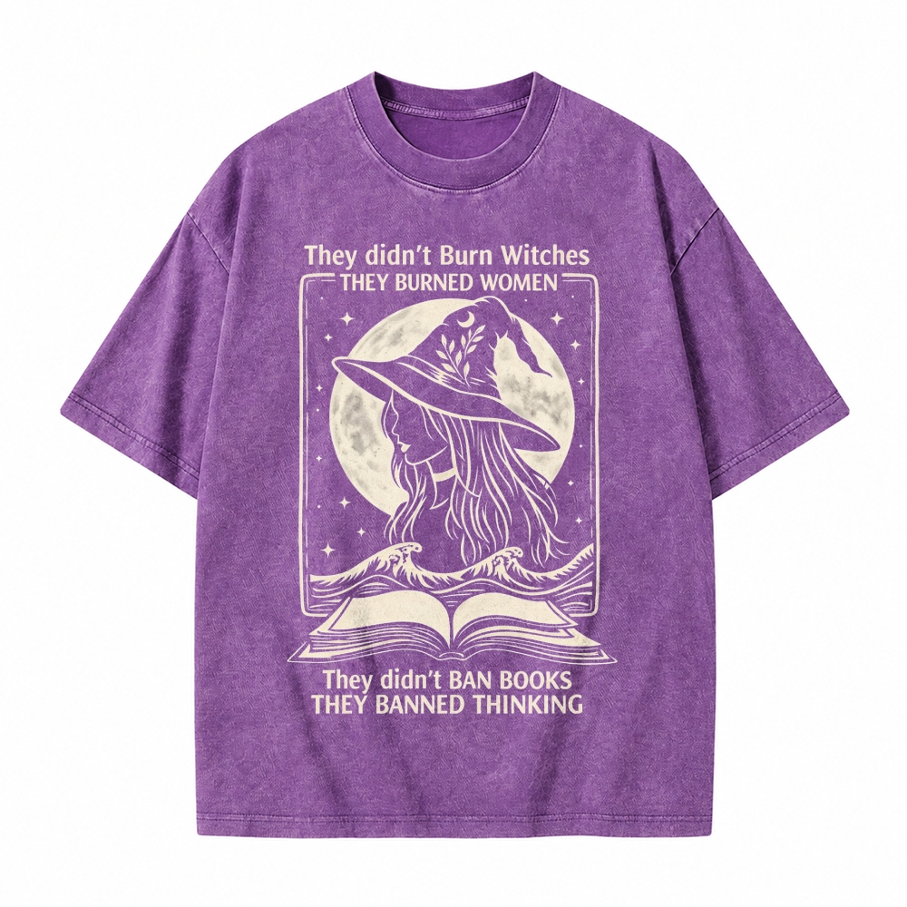Moonnora They Didn't Ban Books, They Banned Thinking Witch Tarot Card On Comfort Colors Washed T-Shirt