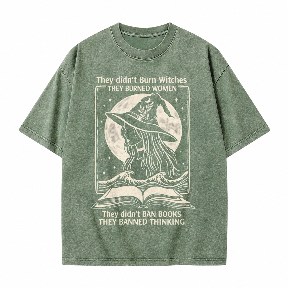 Moonnora They Didn't Ban Books, They Banned Thinking Witch Tarot Card On Comfort Colors Washed T-Shirt