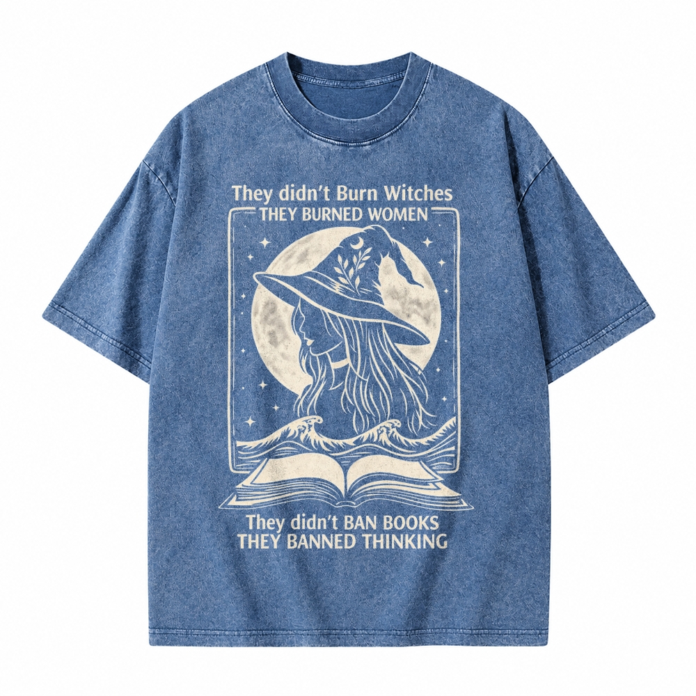 Moonnora They Didn't Ban Books, They Banned Thinking Witch Tarot Card On Comfort Colors Washed T-Shirt