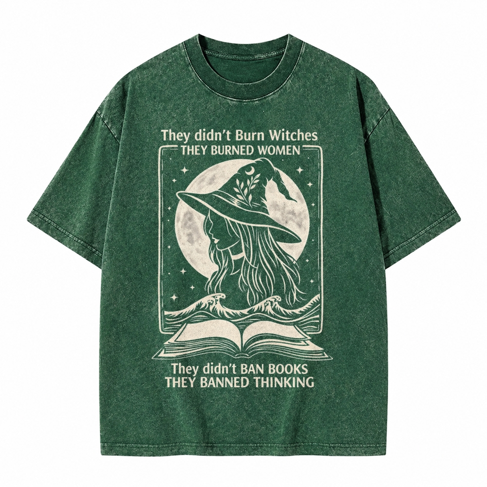 Moonnora They Didn't Ban Books, They Banned Thinking Witch Tarot Card On Comfort Colors Washed T-Shirt