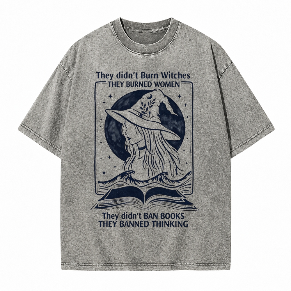 Moonnora They Didn't Ban Books, They Banned Thinking Witch Tarot Card On Comfort Colors Washed T-Shirt