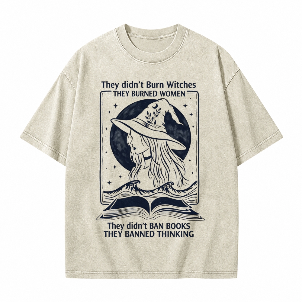 Moonnora They Didn't Ban Books, They Banned Thinking Witch Tarot Card On Comfort Colors Washed T-Shirt