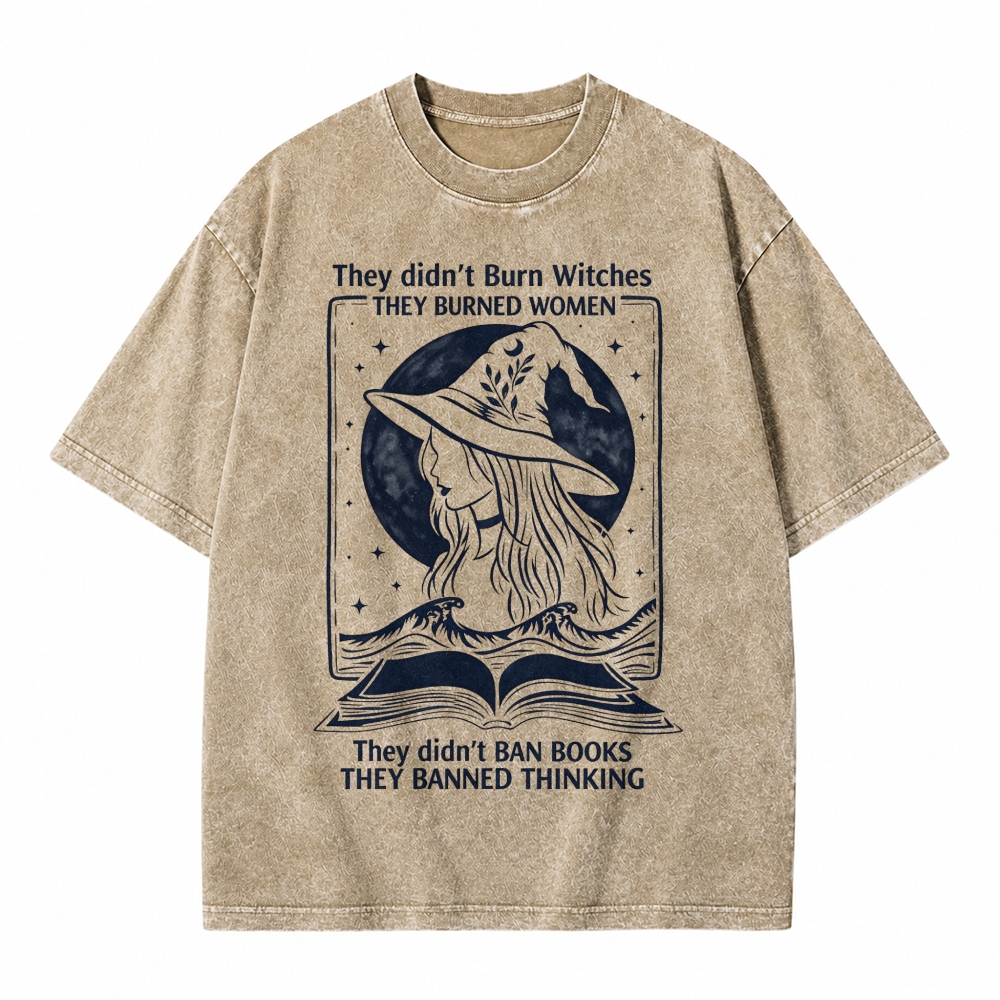 Moonnora They Didn't Ban Books, They Banned Thinking Witch Tarot Card On Comfort Colors Washed T-Shirt