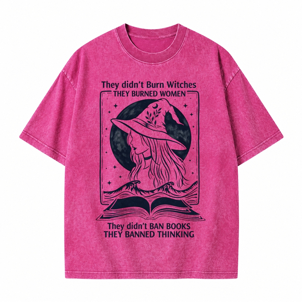 Moonnora They Didn't Ban Books, They Banned Thinking Witch Tarot Card On Comfort Colors Washed T-Shirt