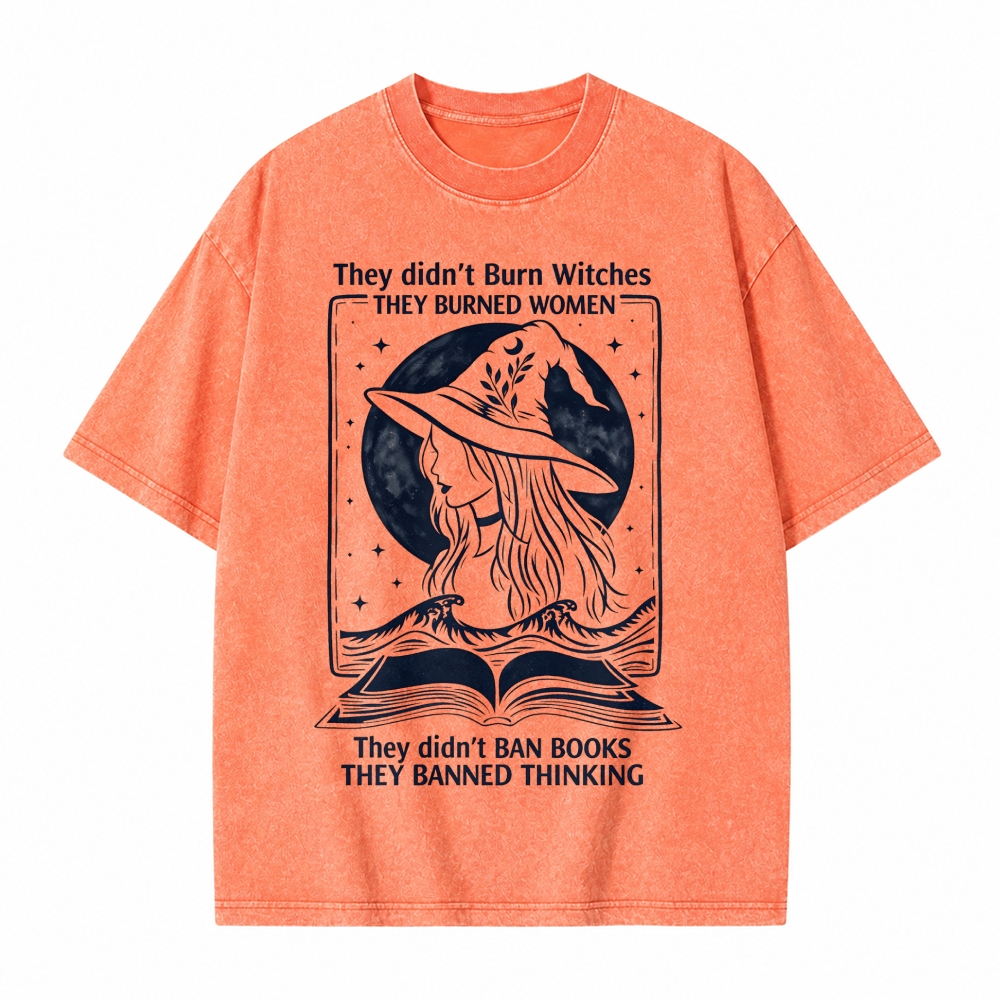 Moonnora They Didn't Ban Books, They Banned Thinking Witch Tarot Card On Comfort Colors Washed T-Shirt