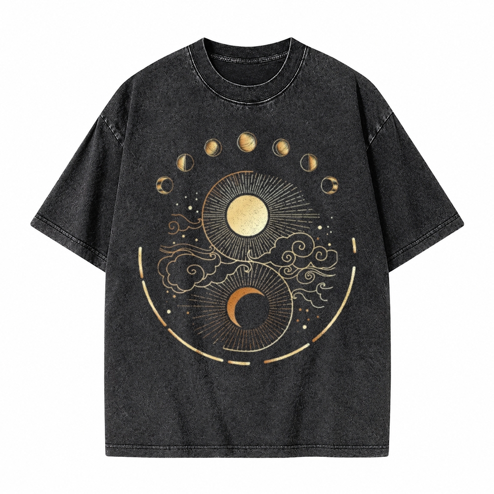 Moonnora Mystical Moon Phase Spiritual Tarot Card On Comfort Colors Washed T-Shirt