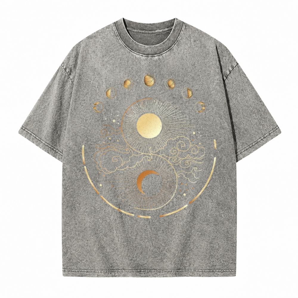 Moonnora Mystical Moon Phase Spiritual Tarot Card On Comfort Colors Washed T-Shirt