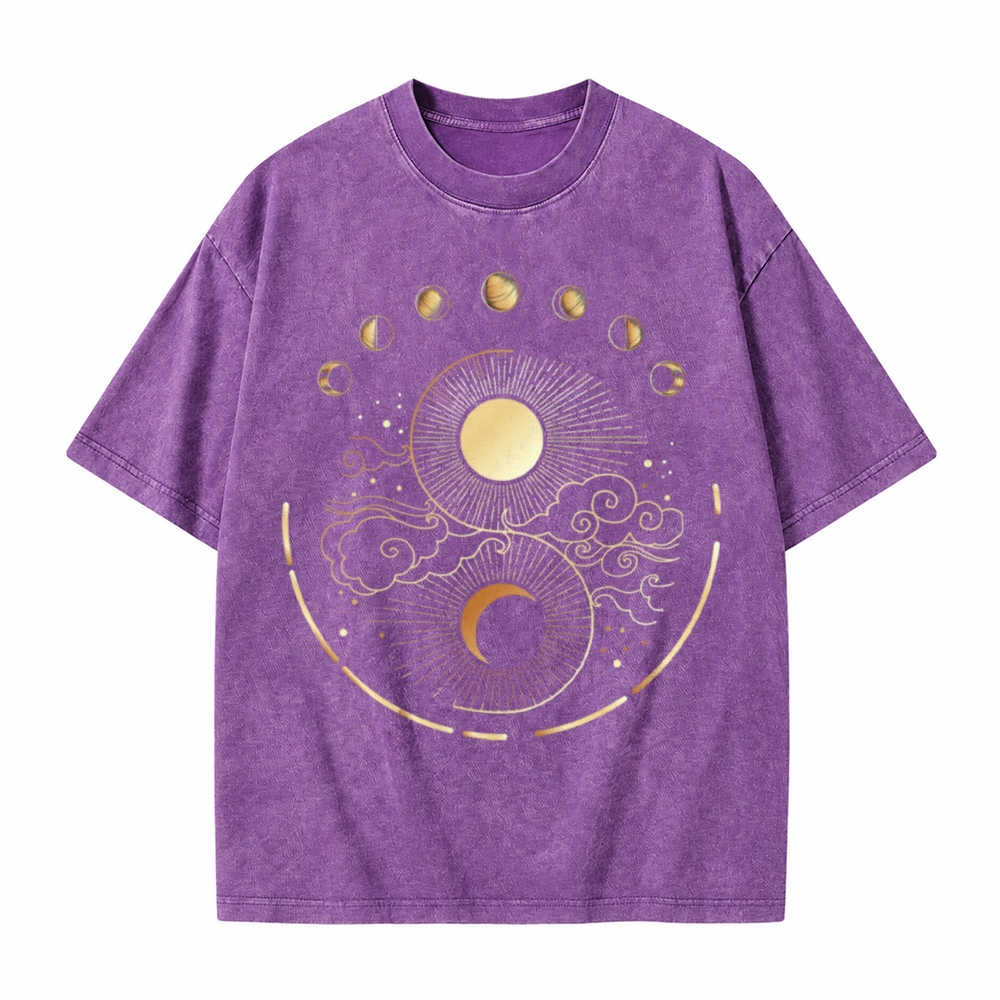 Moonnora Mystical Moon Phase Spiritual Tarot Card On Comfort Colors Washed T-Shirt