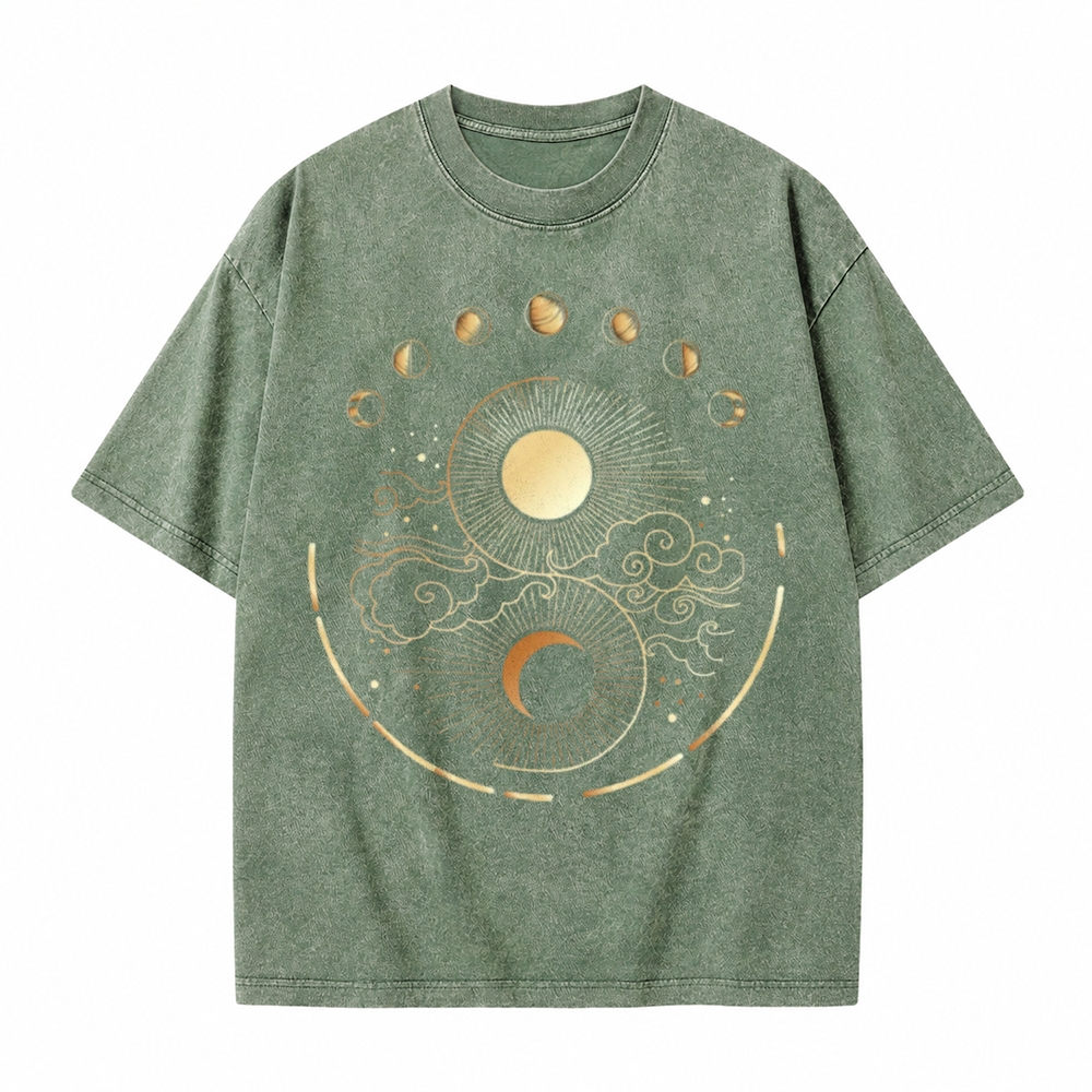 Moonnora Mystical Moon Phase Spiritual Tarot Card On Comfort Colors Washed T-Shirt
