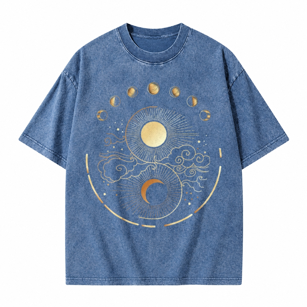 Moonnora Mystical Moon Phase Spiritual Tarot Card On Comfort Colors Washed T-Shirt