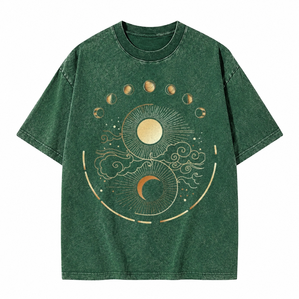 Moonnora Mystical Moon Phase Spiritual Tarot Card On Comfort Colors Washed T-Shirt